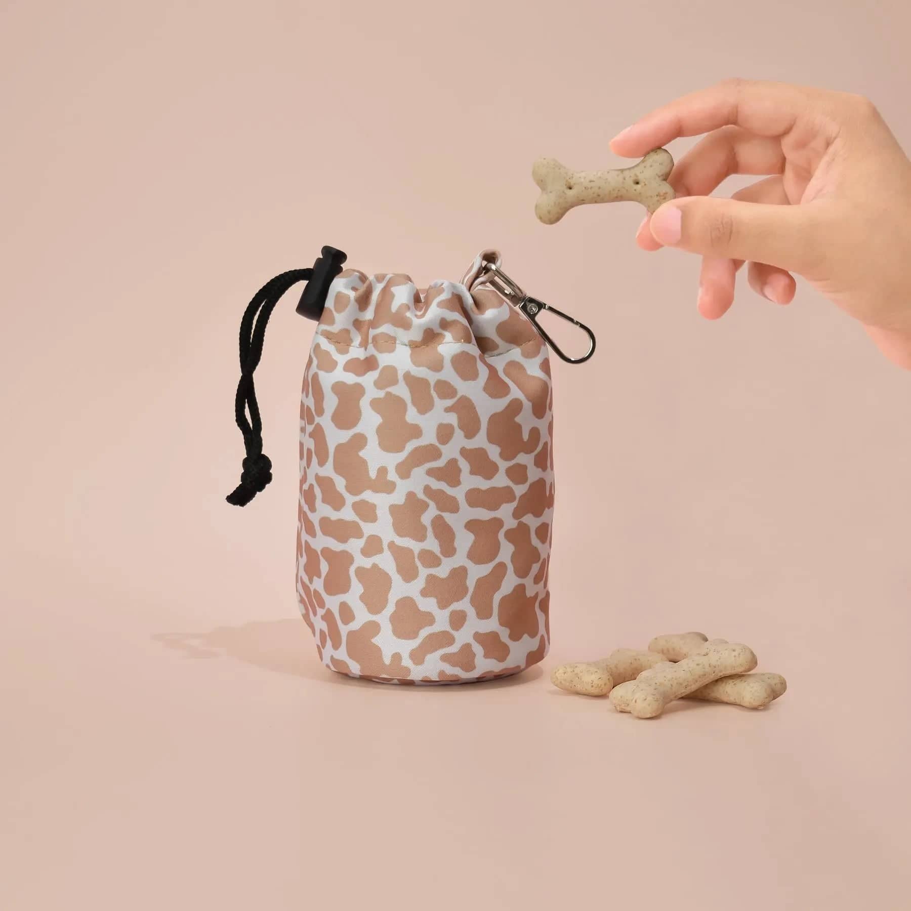 Pouch for dog training treats in stylish Nude Cow print