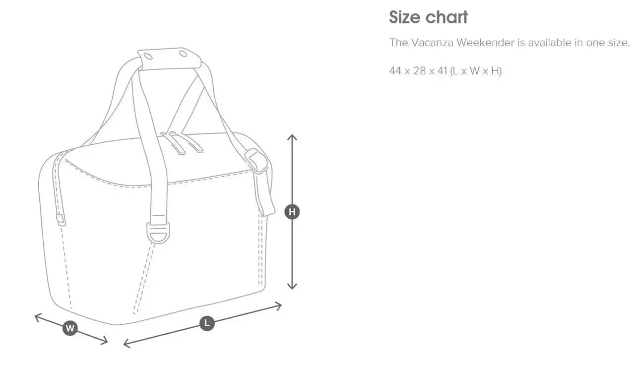 MiaCara Bag for traveling Size Chart