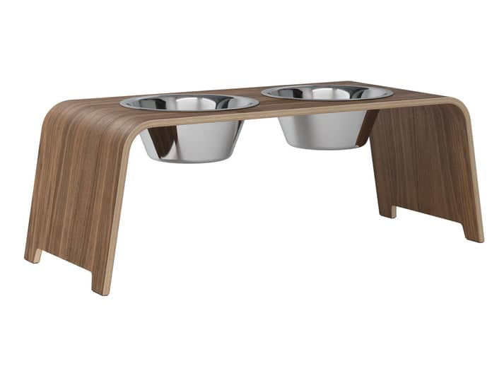 dogBar® L - walnut - With stainless steel bowls