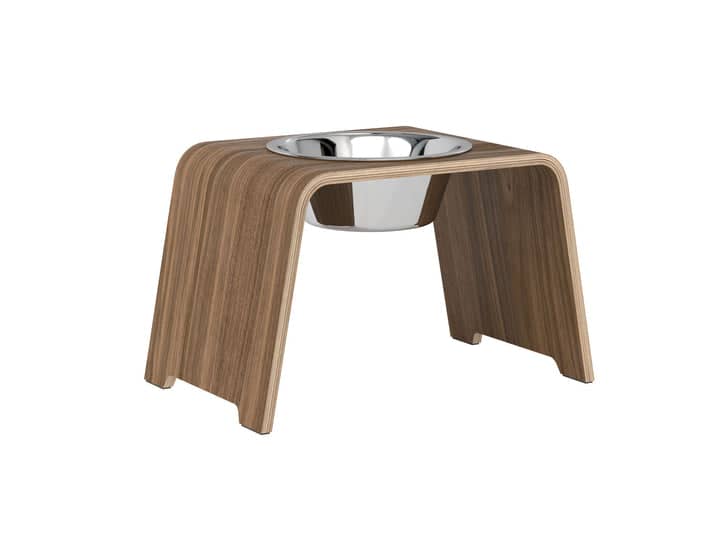 dogBar® Single M-large - walnut - With stainless steel bowl