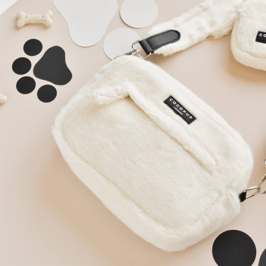 Stylish Faux Fur Dog Walking Bag with Poop Bag Dispenser