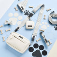 Load image into Gallery viewer, Luxe dog walking bag in oyster white with blue embroidered strap
