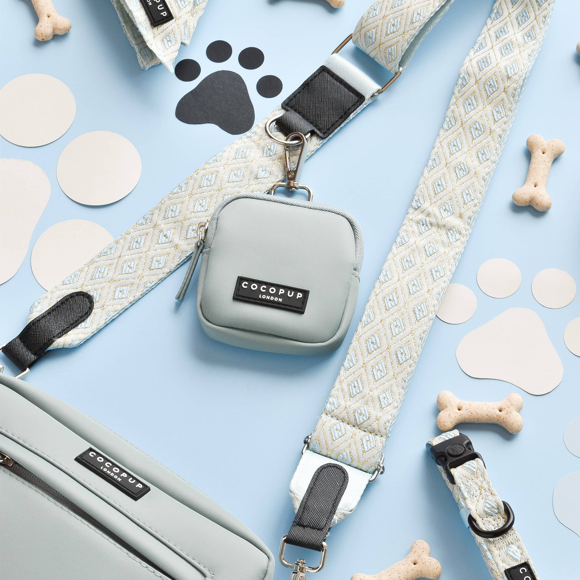 Elegant ice blue treat pouch for dog walks