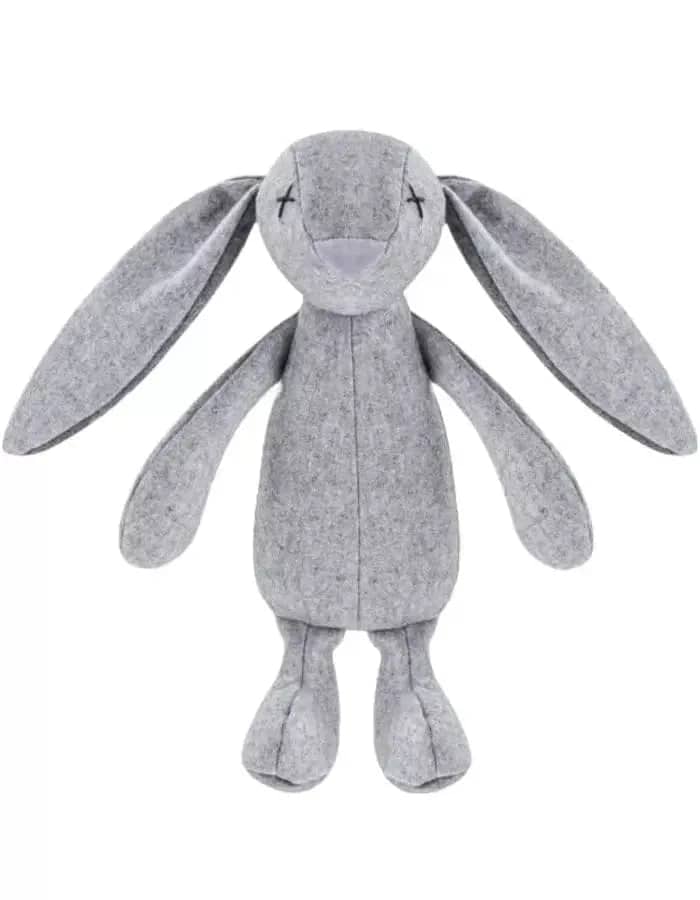 Handmade Rupert rabbit dog toy with attention to detail