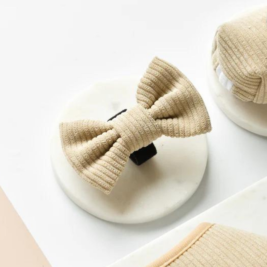 Elegant Nude Cord Dog Bow Tie for stylish pets