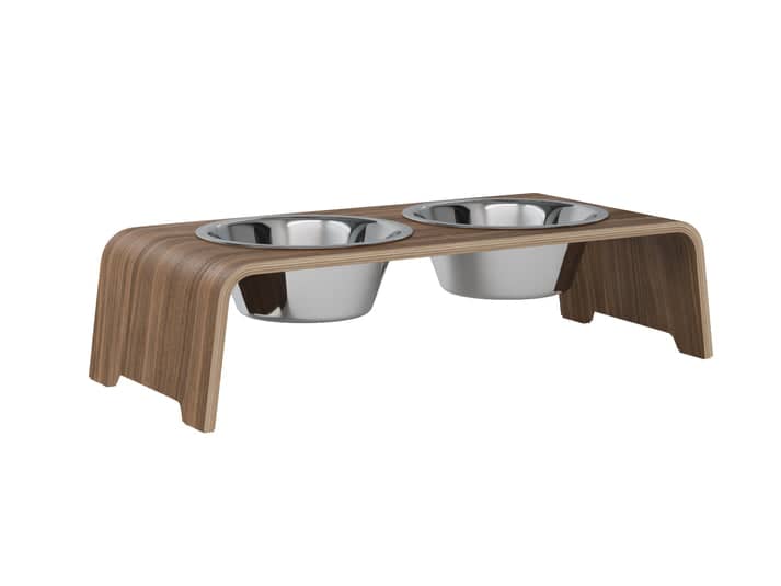 dogBar® M-small - walnut - With stainless steel bowls
