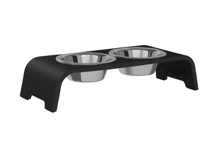 dogBar S-large - dark oak - With stainless steel bowls