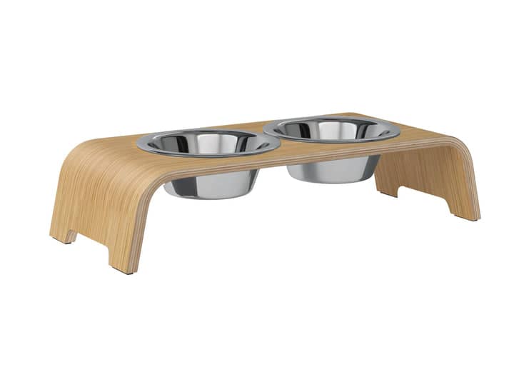 dogBar® S-large - light oak - With stainless steel bowls