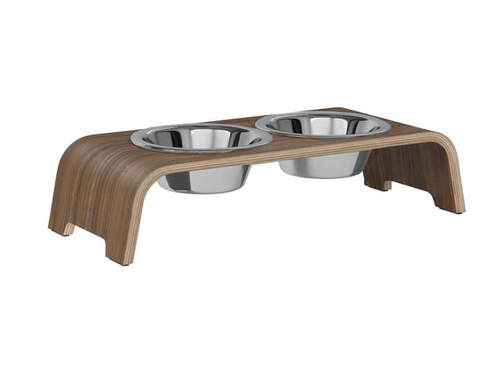 dogBar® S-large - walnut - With stainless steel bowls