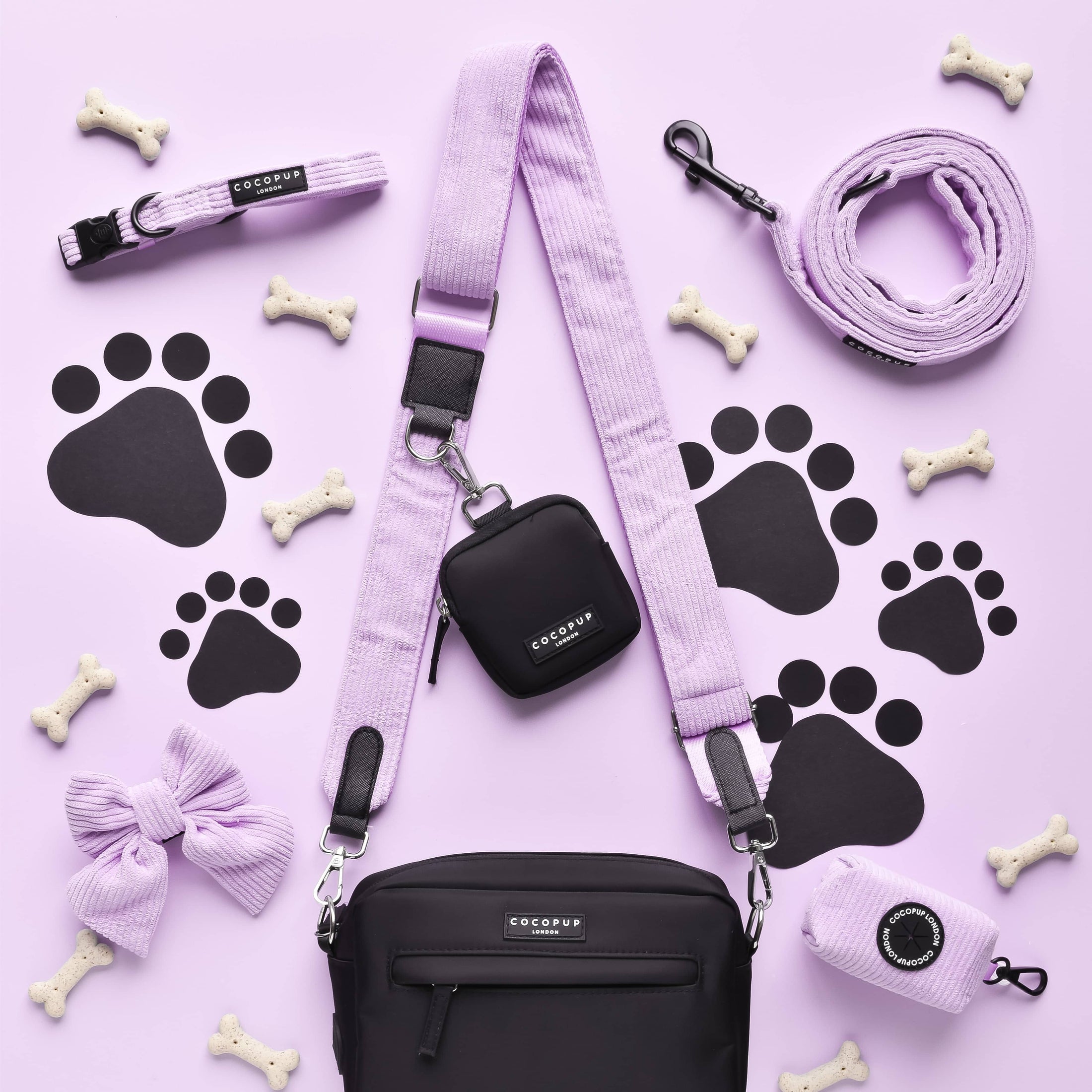 Cute Dog Walking Bag Bundle - Lilac Cord 