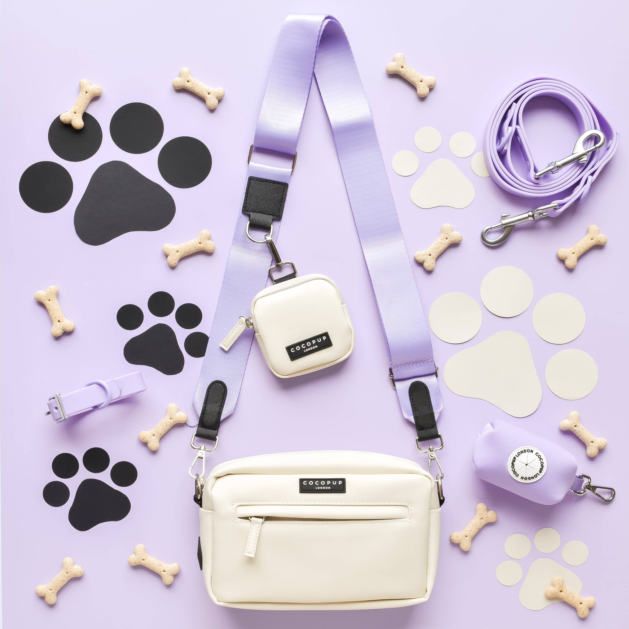 Cocopup Bag White with Violets Strap