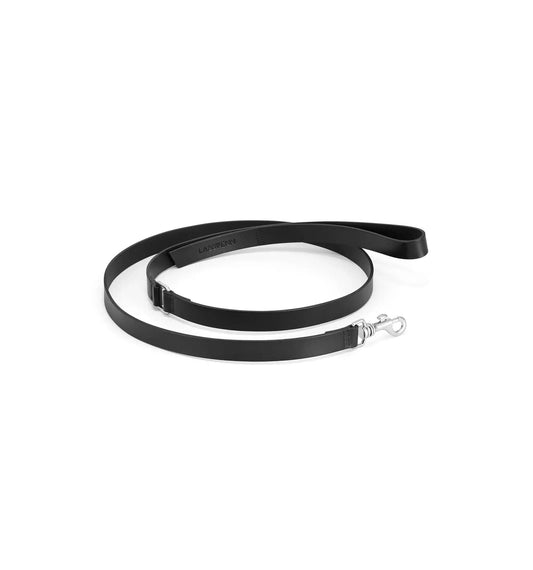 Lussa black leather dog leash with Italian metal hardware.