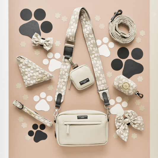 Luxe Caramel Latte Dog Walking Bag with Mocha Flower Strap